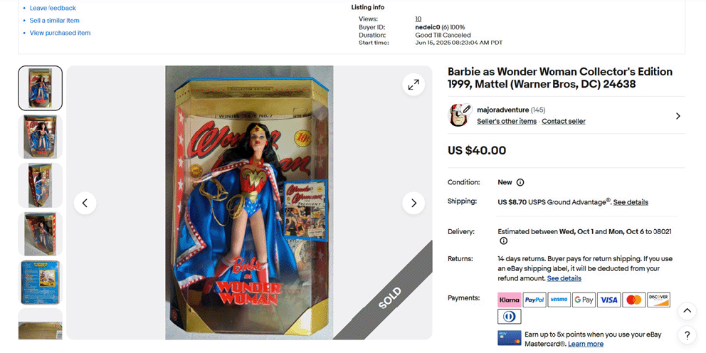 eBay SOLD Barbie as Wonder Woman